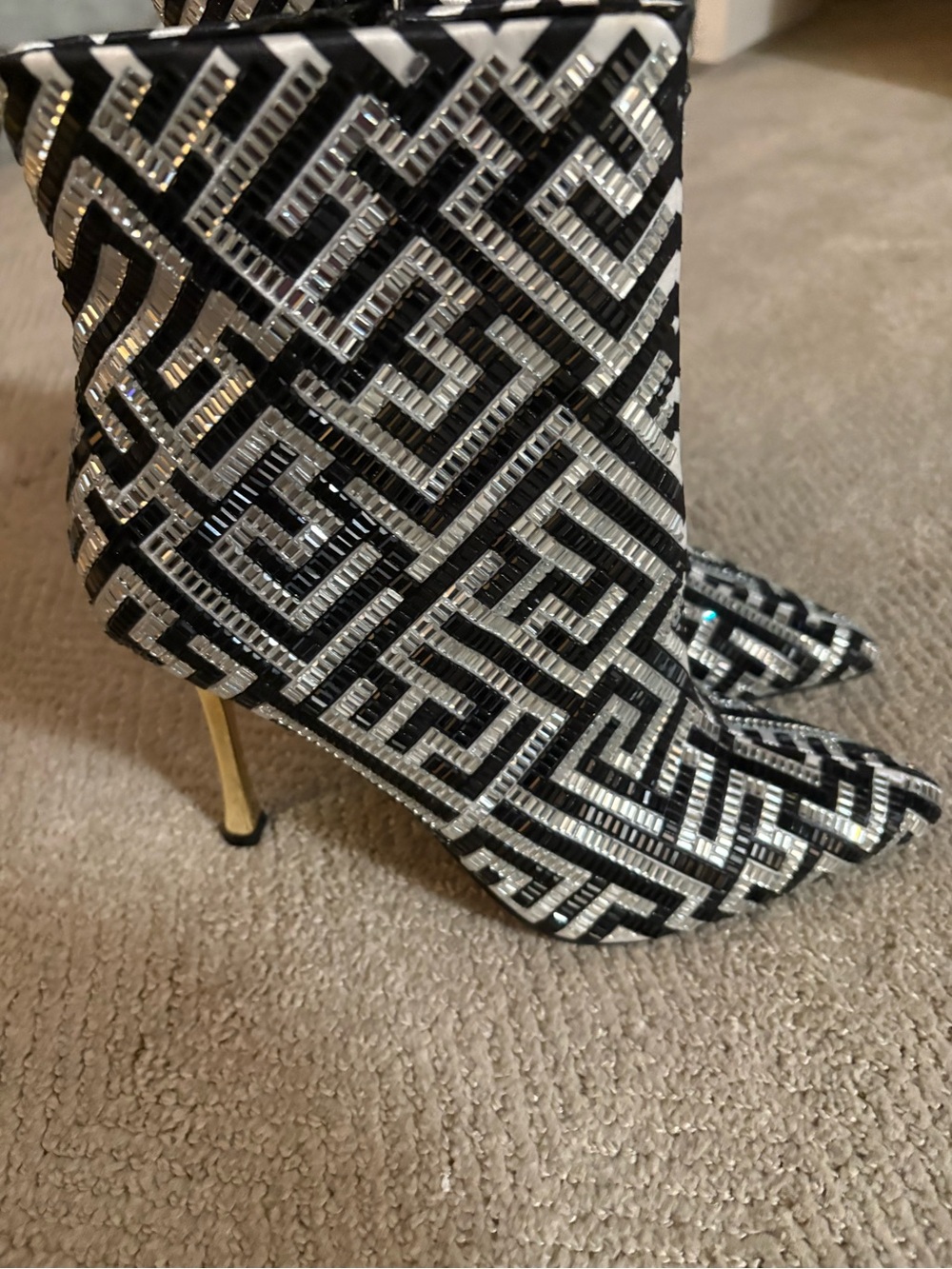 INC International Concepts Black and Silver Embellished Stiletto Ankle Boots